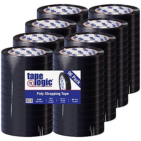 Tape Logic® Tensilized Poly Strapping Tape, 3" Core, 0.75" x 60 Yd., Black, Case Of 96