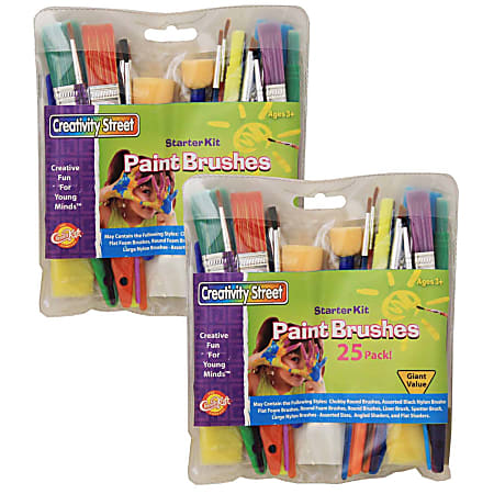 Creativity Street Starter Brush Assortment, Assorted Colors, 25 Brushes Per Pack, Set Of 2 Packs