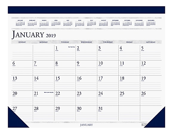 House of Doolittle Monthly Desk Pad Calendar, 18 1/2" x 13", Deep Blue, January 2019 to December 2019
