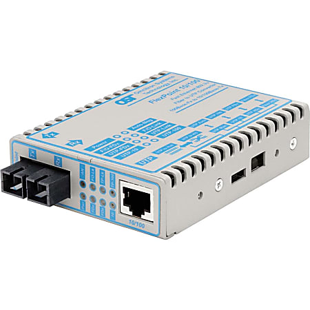 Omnitron FlexPoint 10/100 Ethernet Fiber Media Converter RJ45 SC Multimode 5km - 1 x 10/100BASE-TX; 1 x 100BASE-FX; No Power Adapter; Lifetime Warranty