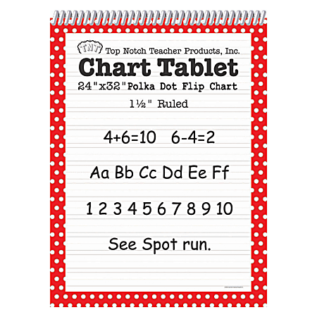 Top Notch® Polka Dot Chart Tablets, 24" x 32", 1 1/2" Ruled, Red, Pack Of 2