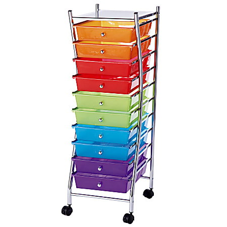 Realspace® 10-Drawer Mobile Organizer, 37 3/4"H x 13 1/8"W x 15 3/4"D, Multicolor