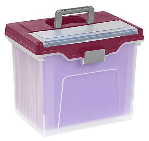 Office Depot® Brand Mobile File Box, Large, Letter Size, 11 5/8"H x 13 3/6"W x 10"D, Clear/Burgundy