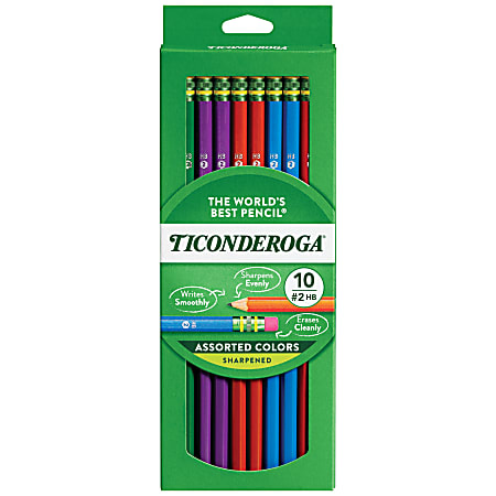 Ticonderoga® Pencils, #2 Soft Lead, Assorted Barrel Colors, Box Of 10