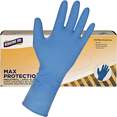 Genuine Joe Heavy-Duty Disposable Powdered Industrial Latex Gloves, Large, 14 Mil, Dark Blue, Box Of 50