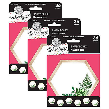 Carson Dellosa Education Cut-Outs, Schoolgirl Style Simply Boho Hexagons, 36 Cut-Outs Per Pack, Set Of 3 Packs