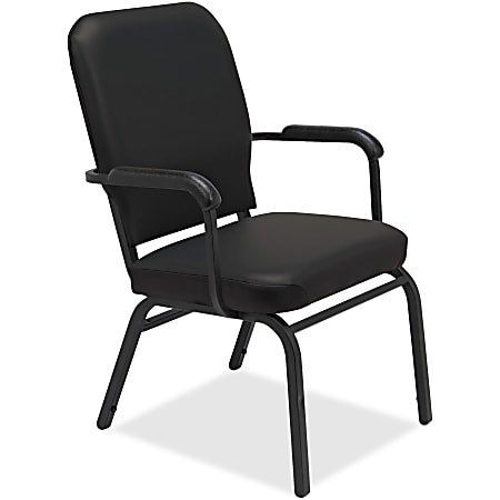 Lorell® Big & Tall Padded Vinyl Seat, Vinyl Back Stacking Chair, 15" Seat Width, Black Seat/Black Frame, Quantity: 2