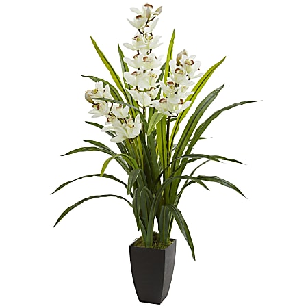 Nearly Natural 45"H Cymbidium Orchid Artificial Plant, 45"H x 14"W x 14"D, Black/White