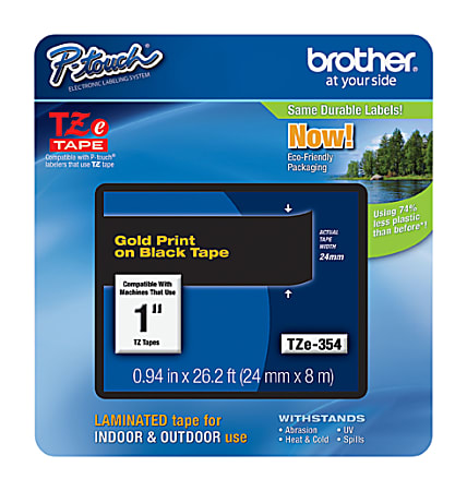 Brother P-Touch TZe Laminated Tape - 15/16" Width - Rectangle - Thermal Transfer - Gold, Black - 1 Each - Water Resistant - Grease Resistant, Grime Resistant, Temperature Resistant