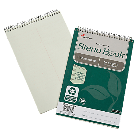 SKILCRAFT® Steno Notebooks, 6" x 10", Legal/Wide Ruled, 120 Pages (60 Sheets), 100% Recycled, Green, Pack Of 6 (AbilityOne 7530-01-611-6426)
