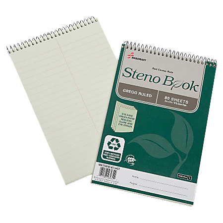 SKILCRAFT® Steno Notebooks, 6" x 9", Legal/Wide Ruled, 160 Pages (80 Sheets), 100% Recycled, Green, Pack Of 6 (AbilityOne 7530-01-611-6427)