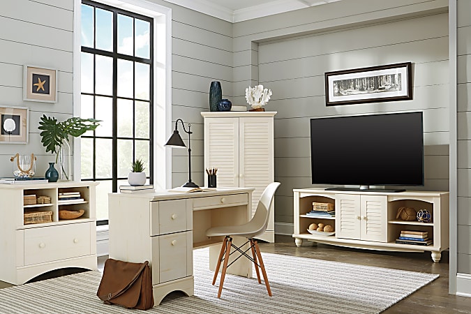 Sauder harbor view corner computer desk antiqued store white