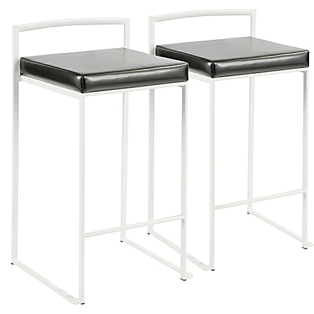 LumiSource Fuji Stacker Counter Stools, Black Seat/White Frame, Set of 2 Stools