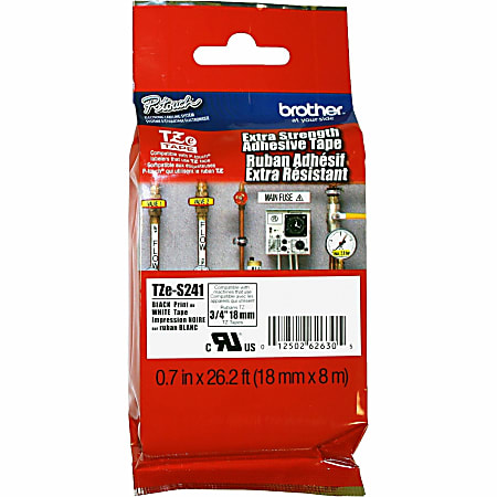 Brother Extra Strength Adhesive 3/4" Lamntd Tapes - 45/64" Width x 26 1/4 ft Length - Thermal Transfer - White, Black - Polyethylene - 1 Each