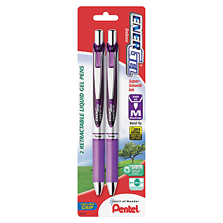 Pentel® EnerGel™ RTX Retractable Gel Pens, Medium Point, 0.7 mm, Violet/Silver Barrel, Purple Ink, Pack Of 2 Pens