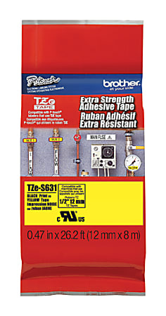 Brother® P-touch Industrial TZe Tape Cartridges, Polyethylene, 15/32"W x 26 1/4'L , Black on Yellow