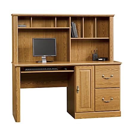 Solid oak computer desk with hutch top