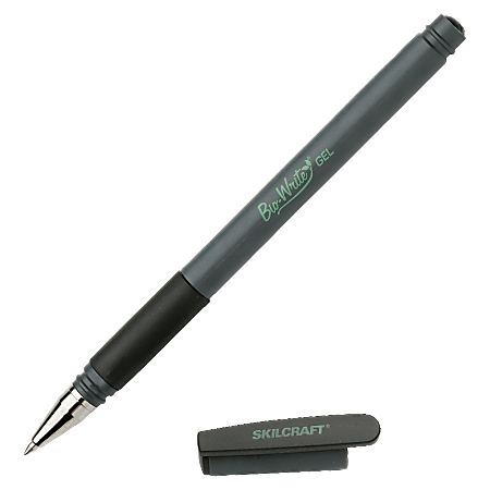 SKILCRAFT® Bio-Write Gel Stick Pens, Medium Point, 0.7 mm, Black Barrel, Black Ink, Pack Of 12