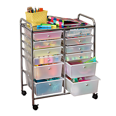 Honey-can-do CRT-01683 12-Drawer Studio Organizer Cart, Chrome - 12 Drawer - 56.22 lb Capacity - Plastic - 25.3" Length x 15.3" Width x 31.8" Height - Chrome Frame