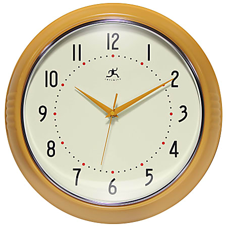 Infinity Instruments Round Retro Wall Clock, 15”, Saffron