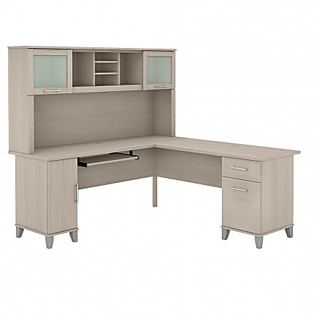Bush® Furniture Somerset 72"W L-Shaped Desk With Hutch, Sand Oak, Standard Delivery