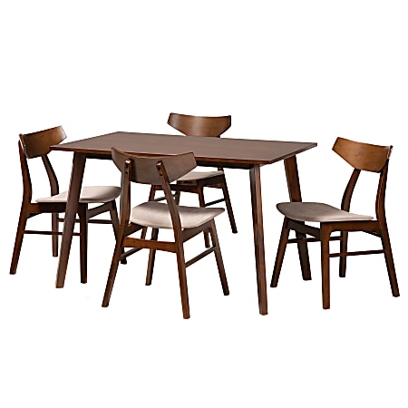 Baxton Studio Lois Dining Set, 29-1/2”H x 47-1/4”W x 29-1/2”D, Light Beige/Walnut Brown