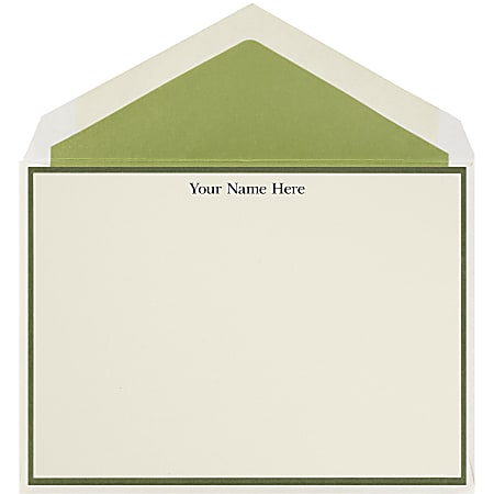 The Occasions Group Stationery Note Cards, 4 1/2" x 6 1/4"W, Flat, Olive Bordered, Ecru Matte, Box Of 25
