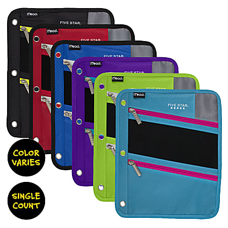 Five Star Zipper Three Hole Punched Pencil Pouch Assorted Colors