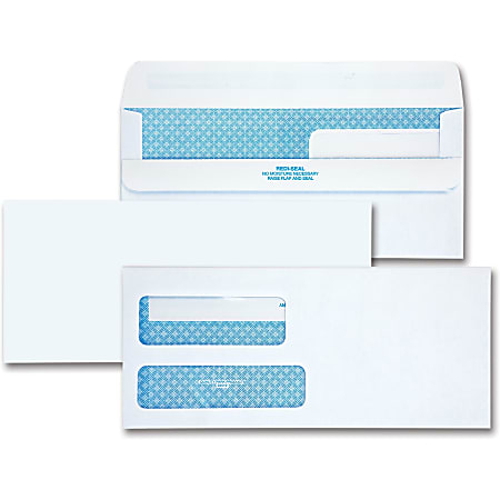 Quality Park No. 9 Double Window Security Tint Envelopes with Self-Seal Closure - Security - #9 - 3 7/8"x 8 7/8" - 24 lb - Adhesive - 250 Box - White