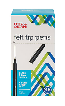 Office Depot® Brand Felt-Tip Pens, Medium Point, 1.0 mm, Black Barrel, Black Ink, Pack Of 48