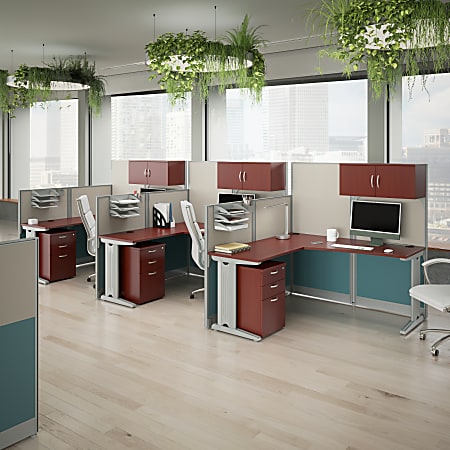 Bush Business Furniture Office in an Hour 3 Person L Shaped Cubicle Workstations Hansen Cherry Standard Delivery Office Depot