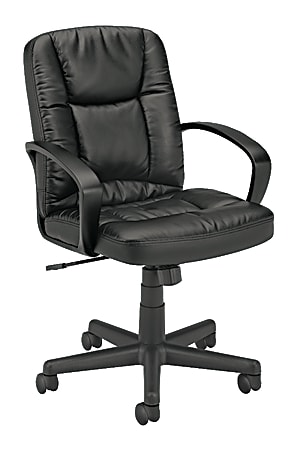 HON® Executive Pneumatic Ergonomic Bonded Leather Mid-Back Chair, Black