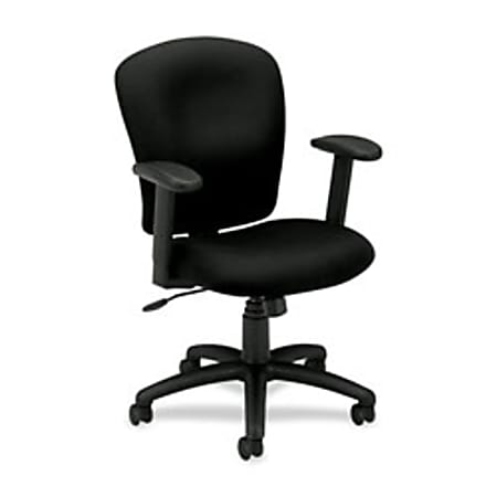 basyx by HON® HVL220 Height-Adjustable Arms Pneumatic Task Chair, 41"H x 26 3/8"W x 34 1/2"D, Black Frame, Charcoal Fabric