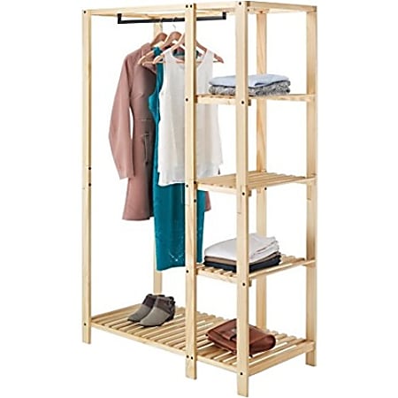 Whitmor Garment Rack - 68" Height x 44" Width - Solid Wood, Metal, Natural Wood