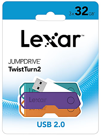 Lexar® JumpDrive® TwistTurn2 USB 2.0 Flash Drives, 32GB, Pack Of 3 Flash Drives, LJDTT2-32GABNA3