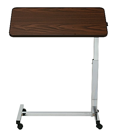 Medline Overbed Tilt-Top Hospital Table With H-Base, Height-Adjustable, 28"–45"H x 30"W x 15"D, Steel/Walnut