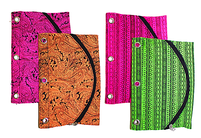 Inkology Tribal Binder Pencil Pouches, 10" x 7", Assorted Colors, Pack Of 6 Pouches