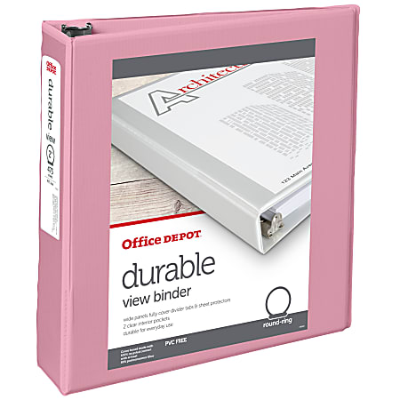 Office Depot® Brand 3-Ring Durable View Binder, 2" Round Rings, Pink