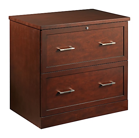 Realspace® Premium 29"W x 18-1/2"D Lateral 2-Drawer File Cabinet, Mahogany