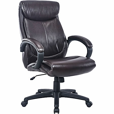 Lorell® Ergonomic Bonded Leather High-Back Executive Chair, Brown