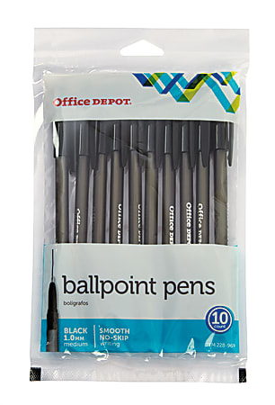 Office Depot® Brand Tinted Ballpoint Stick Pens, Medium Point, 1.0 mm, Black Barrel, Black Ink, Pack Of 10