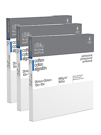Winsor & Newton Professional Cotton-Stretched Traditional Canvases, 10" x 10", White, Pack Of 3