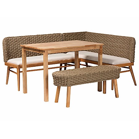 bali & pari Denver Natural Seagrass And Acacia Wood 4-Piece Dining Nook Set, 32-3/4”H x 73-1/4”W x 57-15/16”D, Brown/White/Natural