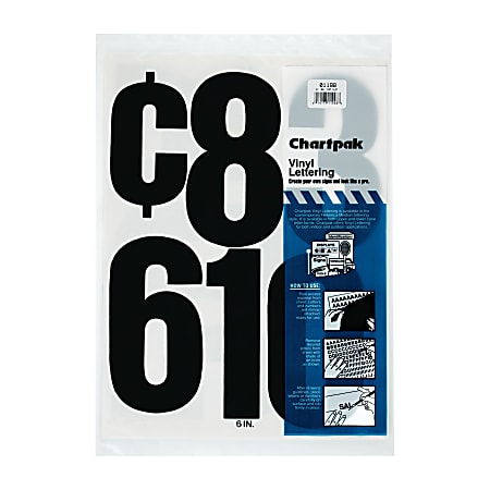 Chartpak Press-On Vinyl Numbers, 6", Black, Pack Of 21
