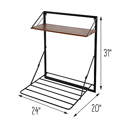 Honey Can Do Collapsible Wall Mounted Clothes Drying Rack With Shelf 31 H x 20 W x 24 D BlackWalnut Office Depot