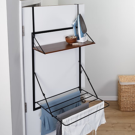 Honey Can Do Collapsible Wall Mounted Clothes Drying Rack With Shelf 31 H x 20 W x 24 D BlackWalnut Office Depot