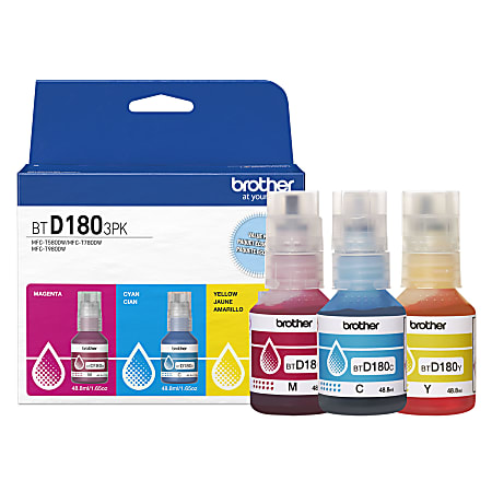 Brother BTD1803PK Cyan, Magenta, and Yellow High Yield Ink Bottles, 3-Pack