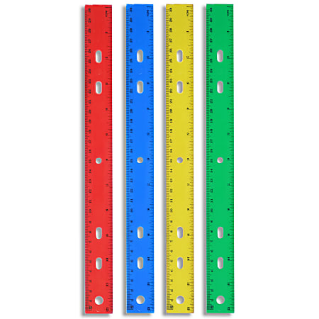 Trailmaker Plastic Rulers, 12" x 1-1/4", Assorted Colors, Case Of 100 Rulers