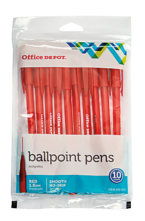 Office Depot® Brand Tinted Ballpoint Stick Pens, Medium Point, 1.0 mm, Red Barrel, Red Ink, Pack Of 10