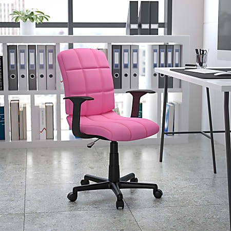 Flash Furniture Quilted Vinyl Mid Back Swivel Task Chair PinkBlack